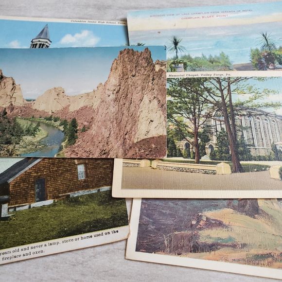 Other - Vintage Postcards Lot Of 6 Crooked River Or Lake Champlain Columbian High School